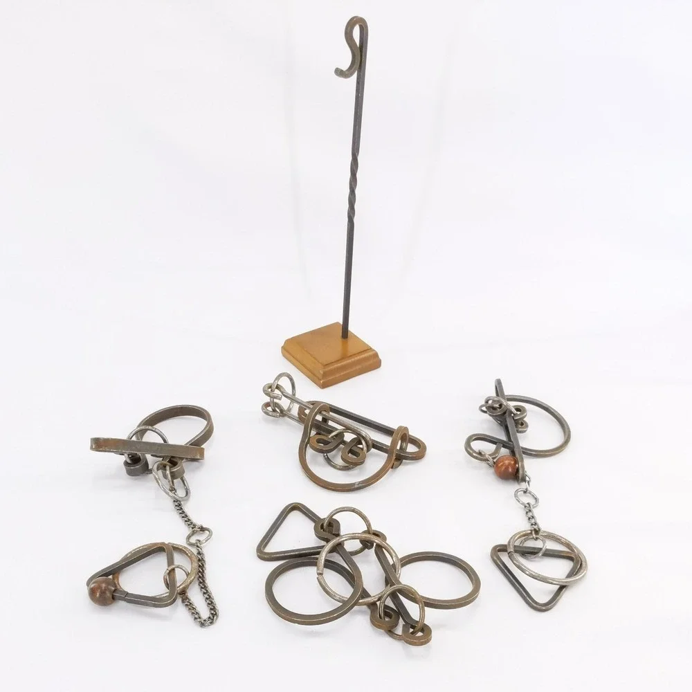Lot of 4 Vintage Wrought Iron Tavern Teaser Puzzles‎ w/Stand Tucker-Jones House